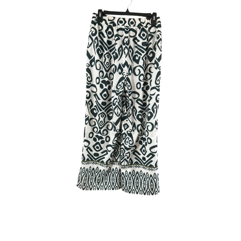 Women's Unbranded Wide Leg Pants L White Green Geometric Print - Picture 9 of 9